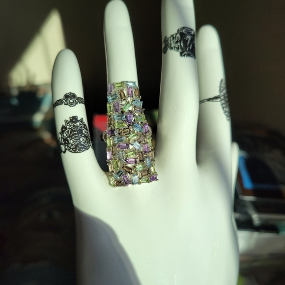 Multi Gemstone Sterling Silver Ring Size 7 ~ Stunning! Amethyst Peridot - Picture 7 of 15